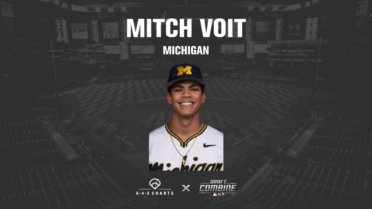 Some looks at Mitch Voit from the MLB Draft Combine last week and his spring with Michigan Baseball 📹 At the #MLBDraftCombine, Voit was locked in during BP, consistently hitting 100+ mph EVs and launching two 400+ tanks. This spring with Michigan, he hit .346 with 14 HR and ranked 4th among all D1 2B with 13.2 DRS.👀 #643Charts | Mitch Voit