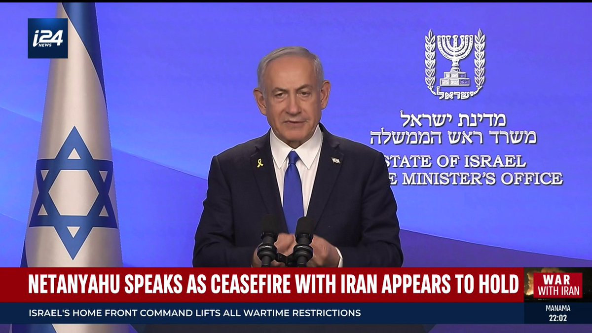 Netanyahu: For decades I've told you that Iran would never acquire nuclear weapons. And indeed, the brilliant operations carried out by our pilots sent Iran's nuclear program down the drain. Should Iran try to rebuild, we will operate with the same intensity and ferocity.