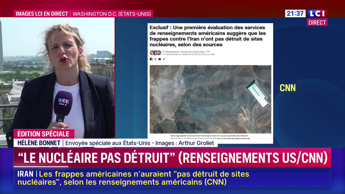🔴 Les frappes en Iran n'auraient pas détruit de sites nucléaires, selon les renseignements américains d'après des informations recueillies par CNN ▶️ Hélène Bonnet / Darius Rochebin