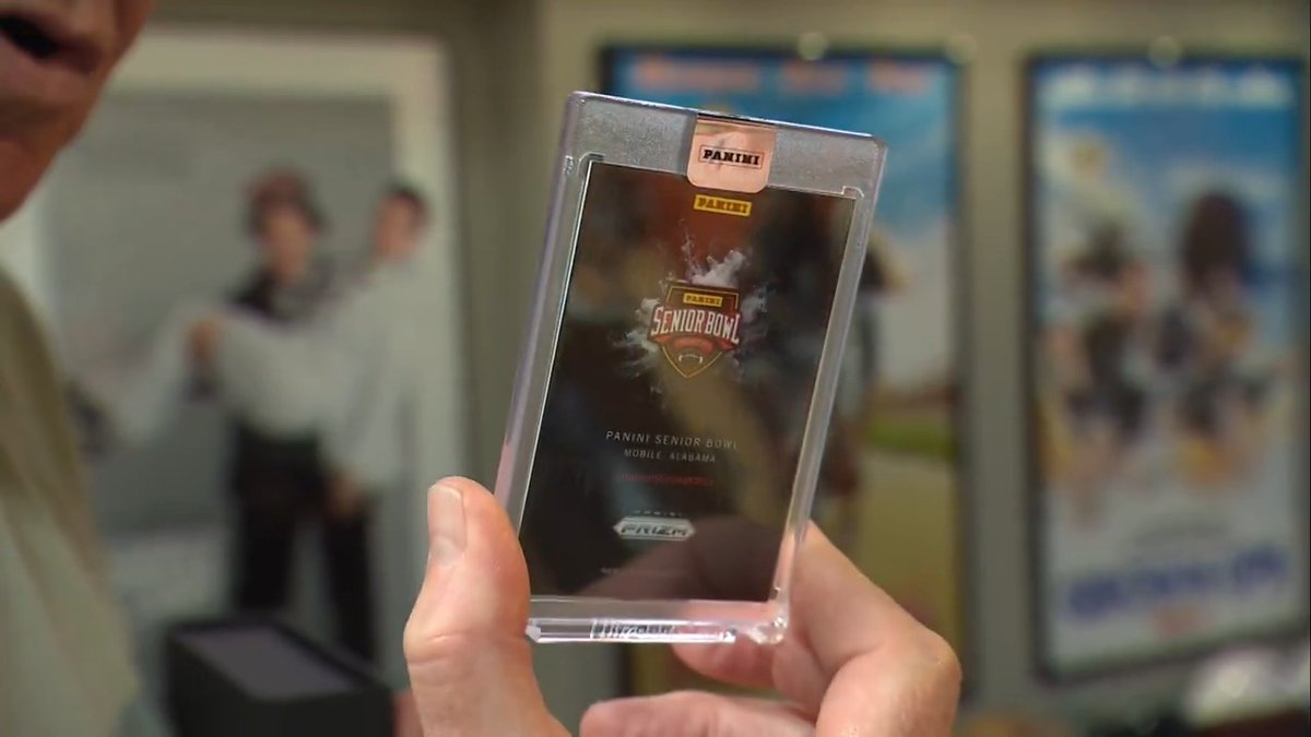 In celebration of becoming the title sponsor of the 2026 Senior Bowl, Panini America sent DP and the Danettes Senior Bowl-themed trading cards! #PaniniPartner