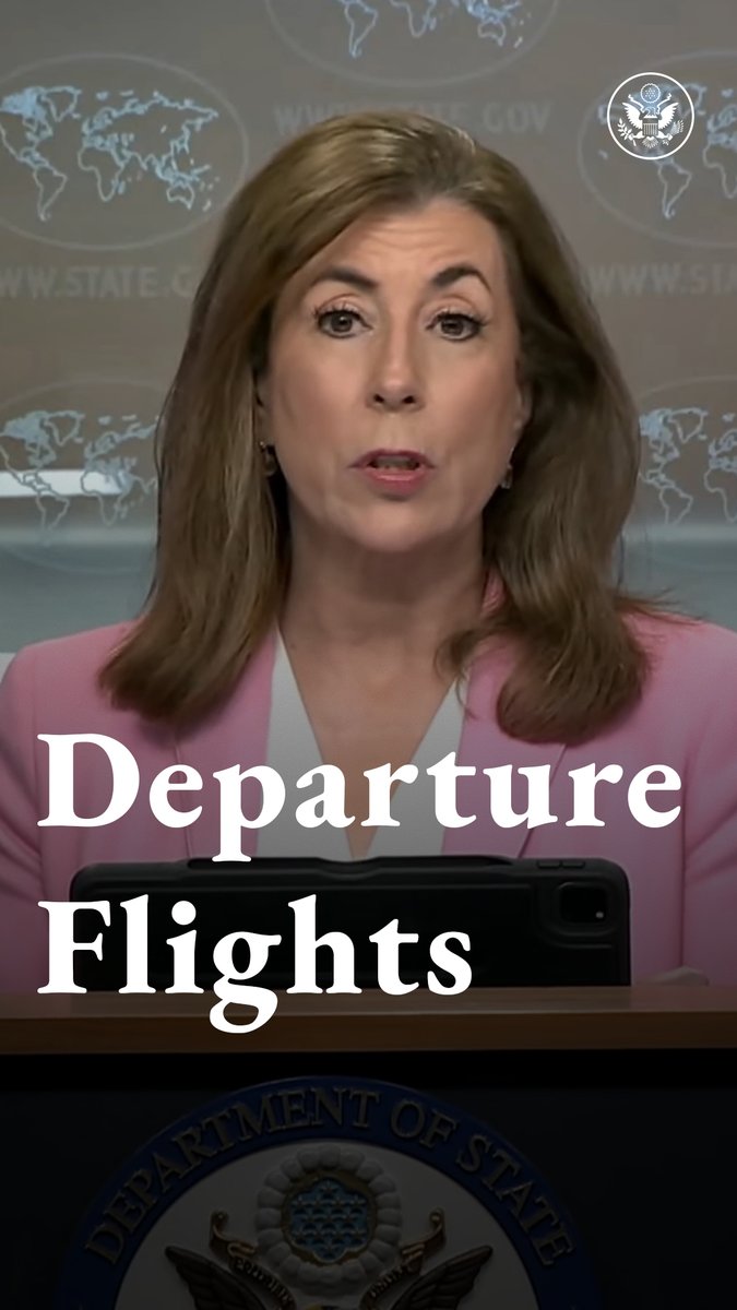 The Department began assisted departure flights from Israel on June 21. Flights have departed Israel with hundreds of U.S. citizens, lawful permanent residents, and their accompanying family members. We are grateful to our partners in the region and around the world for welcoming American citizens. – Tammy Bruce