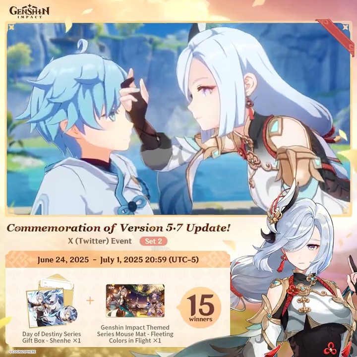✨Set 2✨ Commemoration of Version 5.7 Update 🎁Participate for a chance to win official merchandise. How to Participate: ① Follow Genshin Impact ② Retweet this post You can instantly check the event results here>>> #GenshinImpact