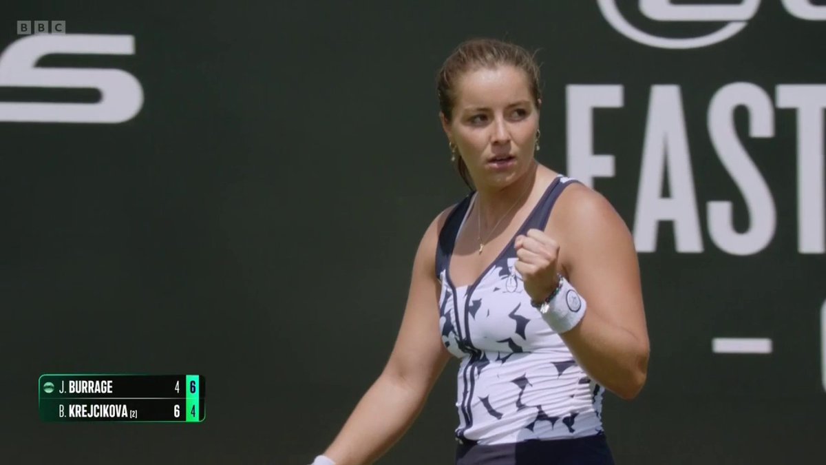 Britain's Jodie Burrage has got herself well and truly back into her last 16 match in Eastbourne. She's level at 1-1 with Barbora Krejcikova, so we're heading to a deciding set. #BBCTennis