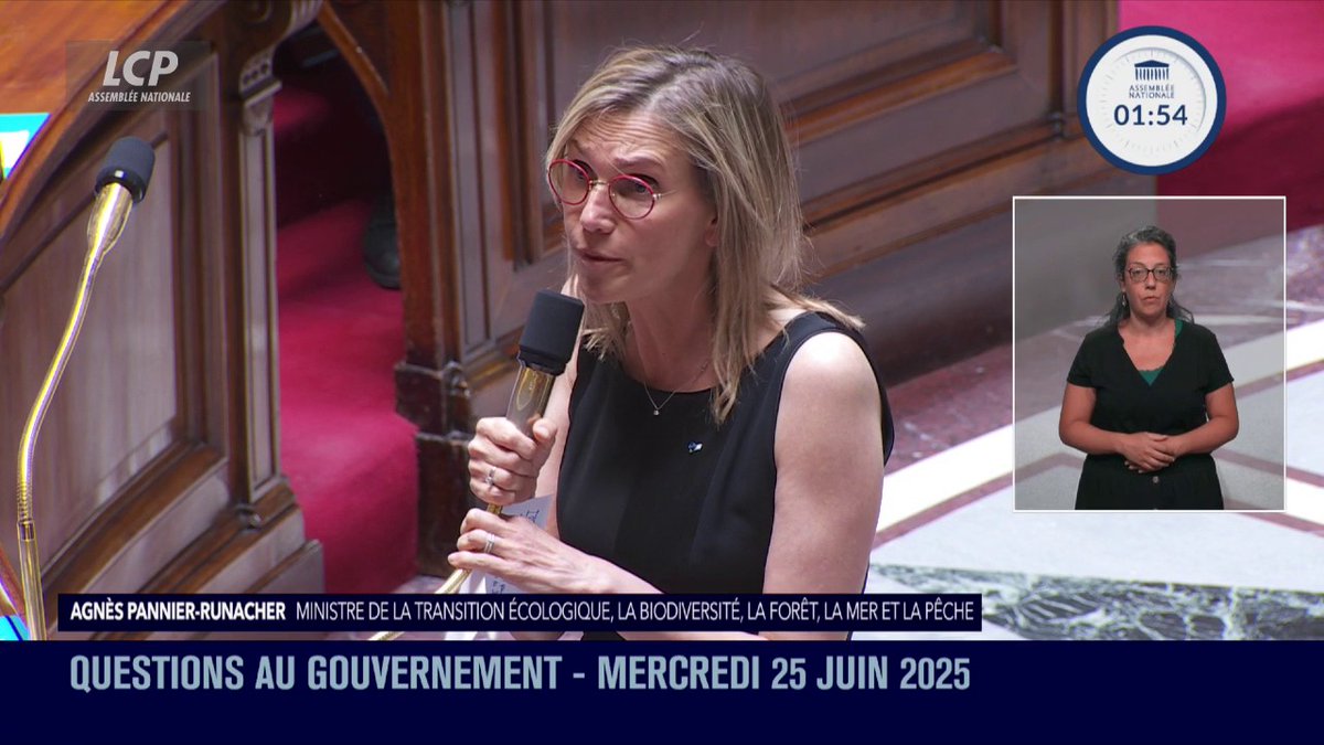 "La baisse des émissions de gaz à effet de serre de 20% en 7 ans, c'est nous, la baisse de la pollution de l'air de 31%, c'est nous, la planification écologique, c'est nous, le Fonds vert, c'est nous, le doublement du budget de l'écologie, c'est nous", répond Agnès Pannier-Runacher 🇫🇷🇪🇺. #QAG