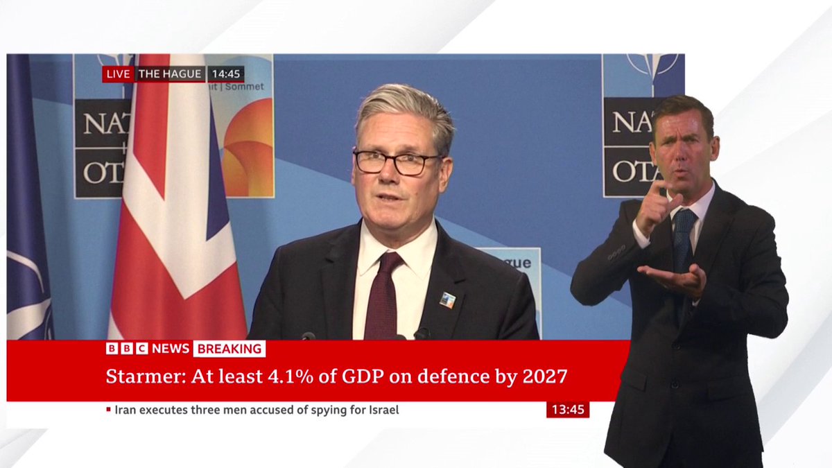 "Nato allies have agreed a new defence investment pledge, raising defence and security spending to 5% of GDP by 2035," PM Keir Starmer says Follow live: