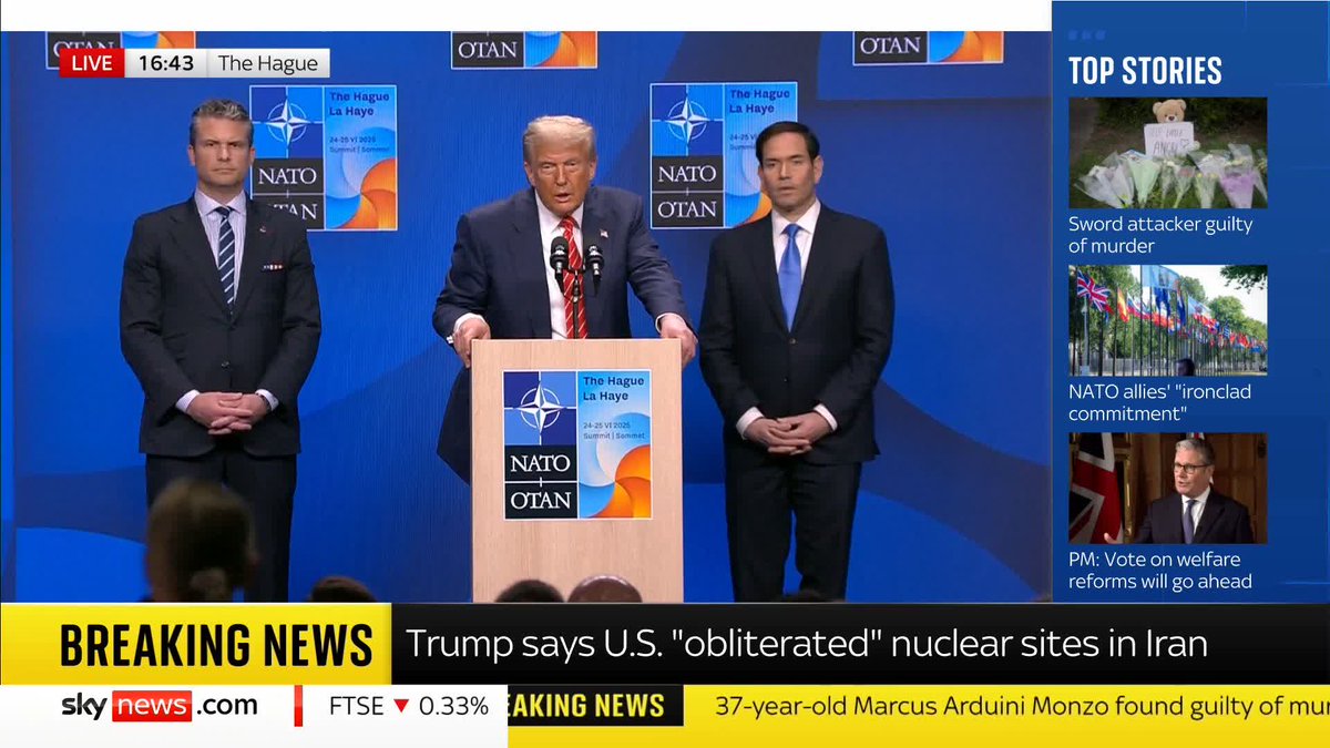 "Do you regard your NATO allies as children?" Sky's Deborah Haynes asks US President Donald Trump after alliance members agreed to invest 5% of their GDP in defence and security spending 📺 Sky 501, Virgin 602, Freeview 233 and YouTube