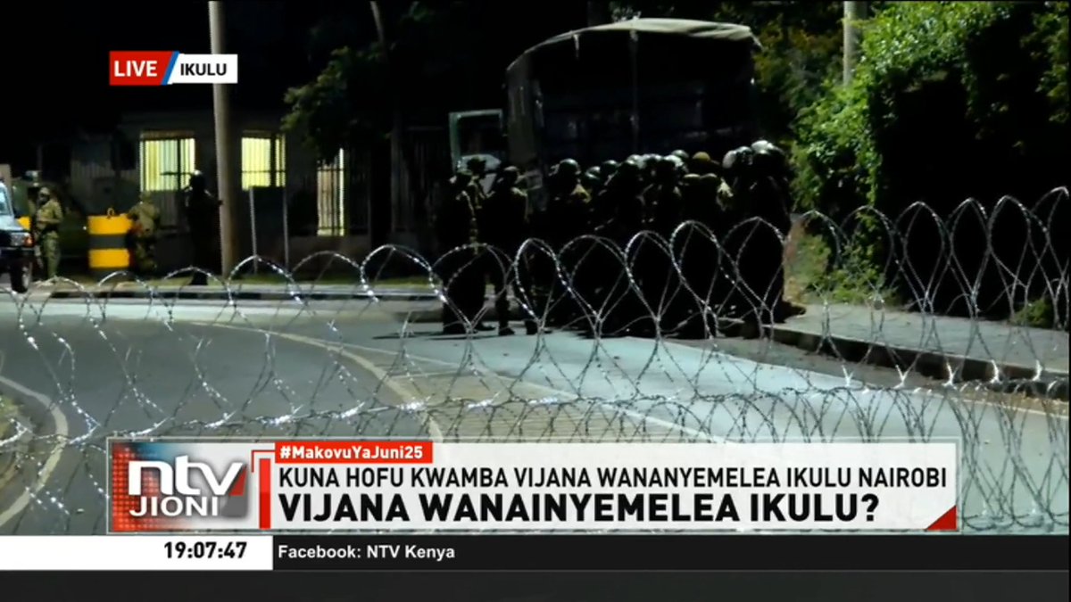 Vijana Wanainyemelea Ikulu? Maafisa wa polisi wakita kambi kwenye Ikulu ya Nairobi kutokana na hofu ya kuvamiwa na waandamanaji. #NTVJioni Sycilia Wakesho Fred Muitiriri Erikanda