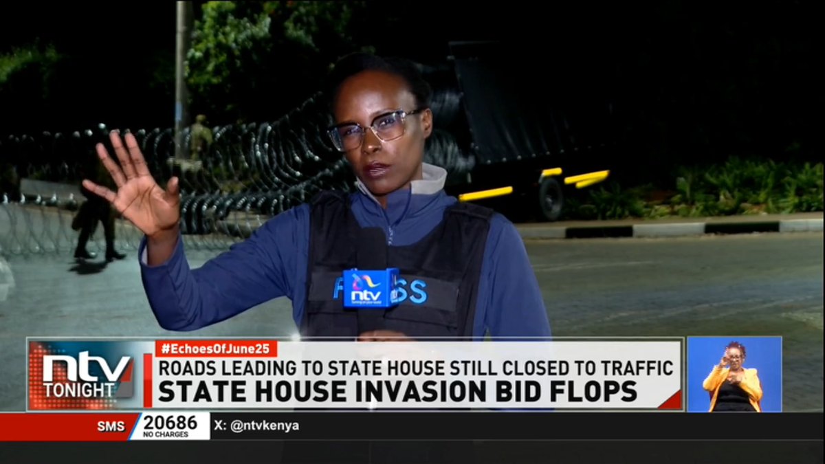 State House Invasion Bid Flops: Demonstrators fail to get to State House to say 'hello' to the President. The area around this government building has been cordoned off and no one is being allowed through. #NTVTonight Number8, the poet Kathryn Omwandho