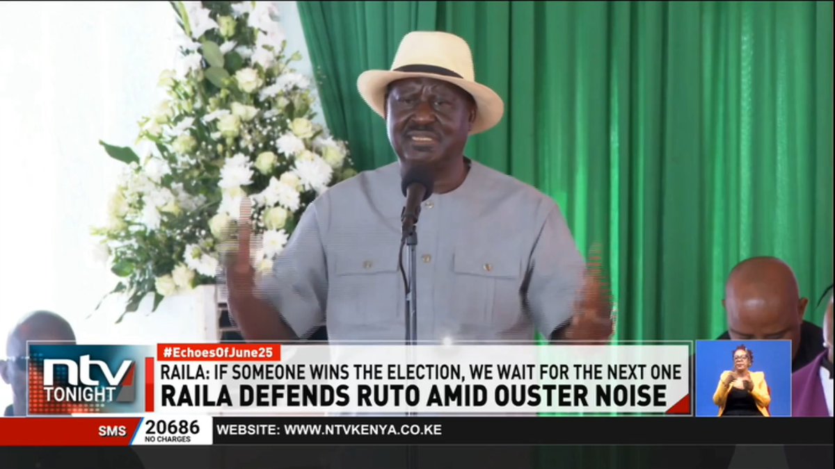 Raila Defends Ruto Amid Ouster Calls: Raila Odinga has called for patience from those pushing to unseat President Ruto before 2027. Raila insists that leadership changes can only happen through the ballot and that moment is still far off. #NTVTonight Number8, the poet Zainab Ismail