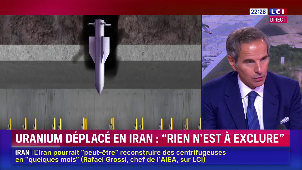 🔴 « Je ne peux pas affirmer que l’Iran préparait l’arme atomique, ce serait malhonnête » affirme Rafael Mariano Grossi, le directeur de l'Agence internationale de l'Énergie Atomique (AIEA) ▶️ Darius Rochebin