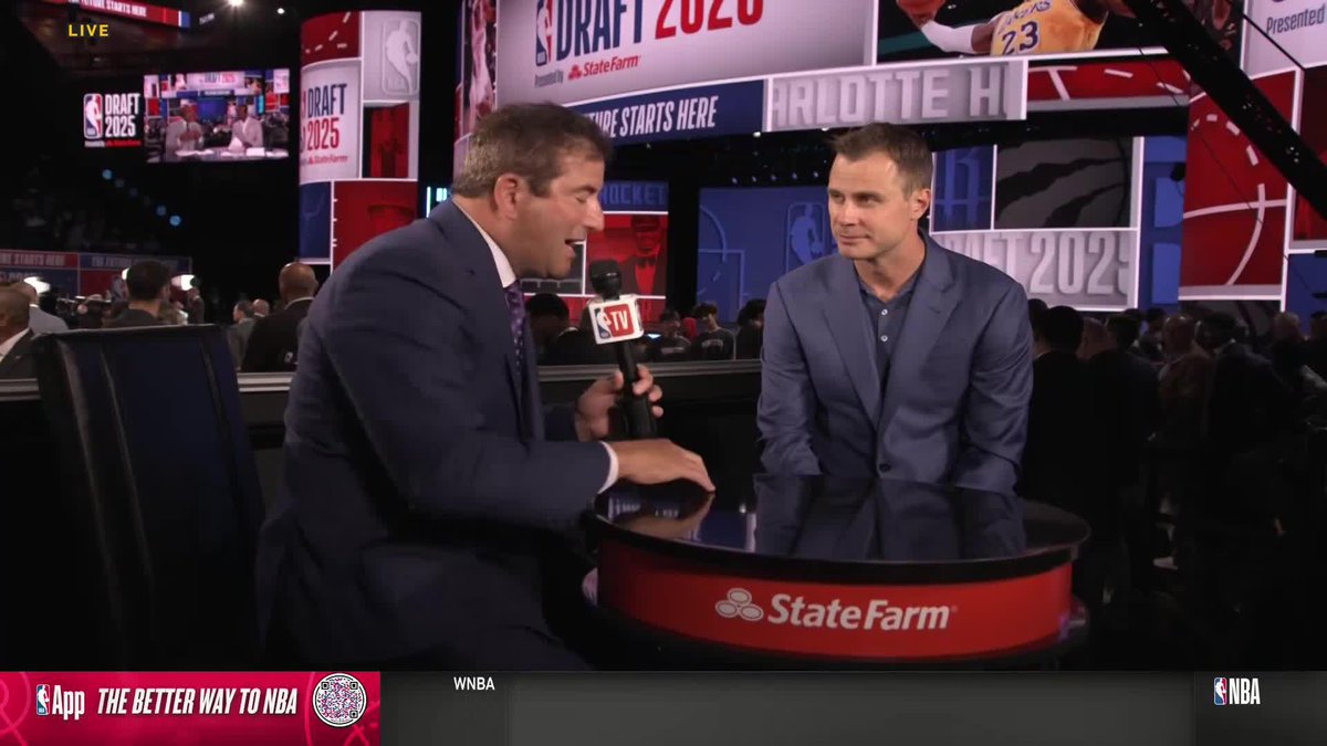 "He was even better than advertised... Couldn't be more proud of him." 🙌 Duke Men’s Basketball HC Jon Scheyer sat down to talk Cooper Flagg with Andy Katz ahead of tonight's #NBADraft 🗣️
