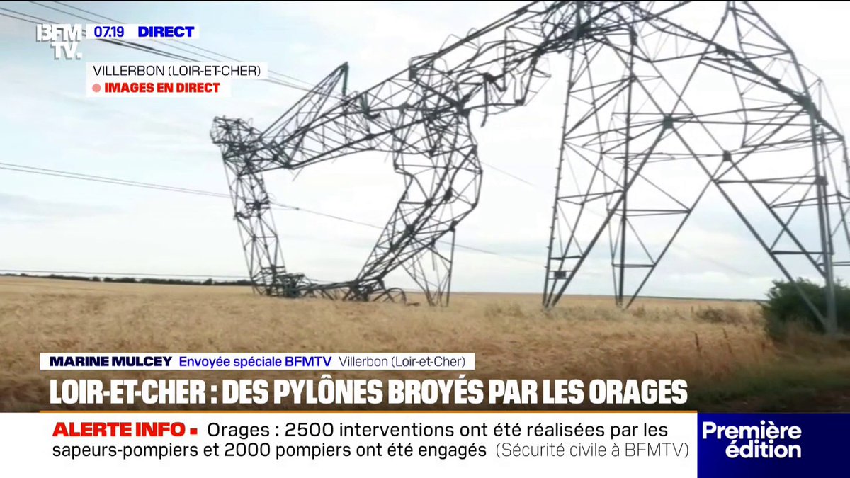 Orages: des pylônes complètement broyés dans le Loir-et-Cher