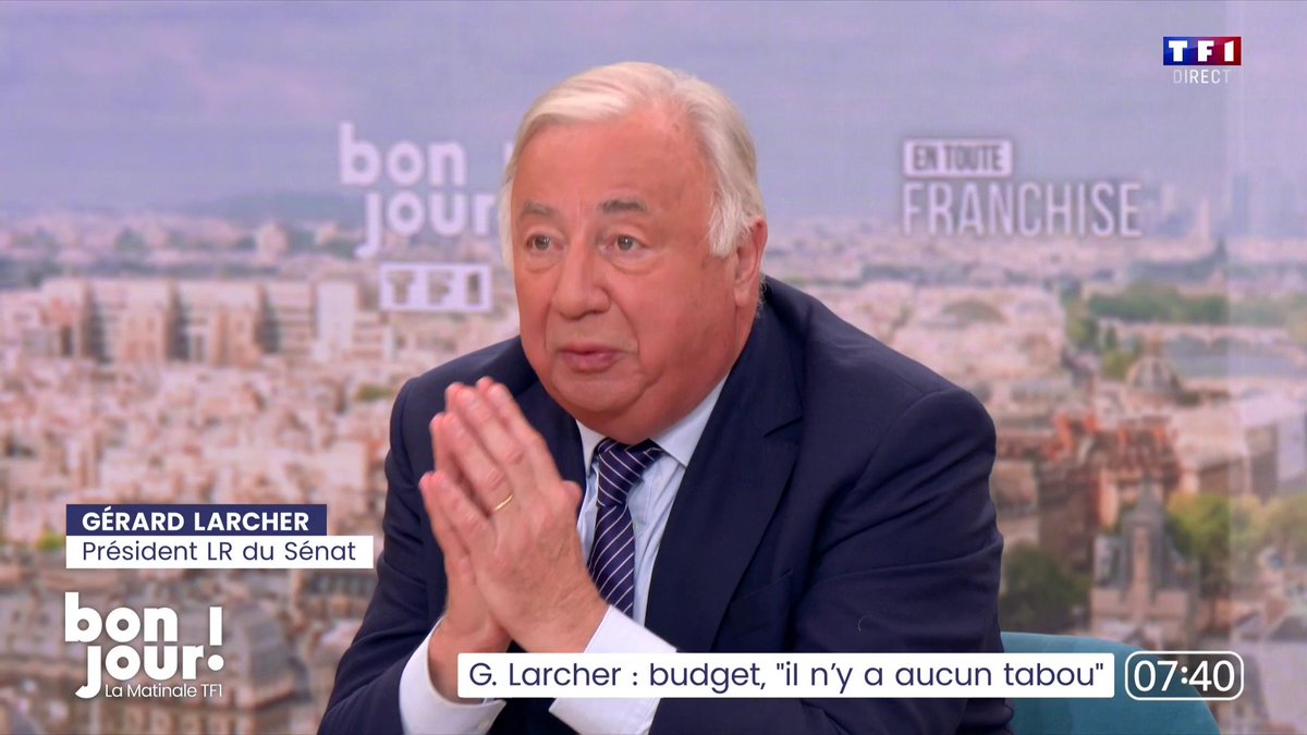 Économies budgétaires : "Tout est sur la table, le gel budgétaire est sur la table (...) Il faut dépenser moins et peut-être travailler un peu plus", Gérard Larcher qui ajoute dans #BonjourLaMatinaleTF1 que "l'acte budgétaire doit être un acte en vérité et en courage"