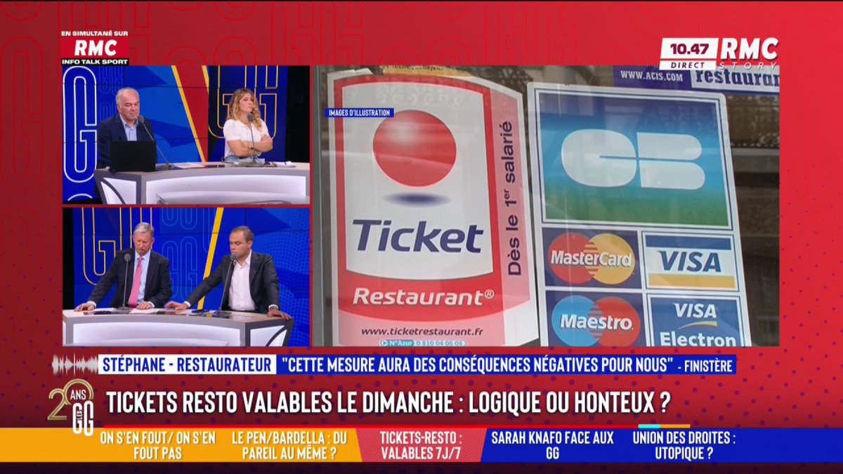💳 Les tickets resto utilisables le dimanche : honteux ? 📞 Stéphane, restaurateur, au 3216 : "C'est encore les petits commerçants qui en souffrent. C'est de l'argent pour les restaurateurs normalement. Encore une fois, c'est ceux qui bossent qui en pâtissent." #GGRMC