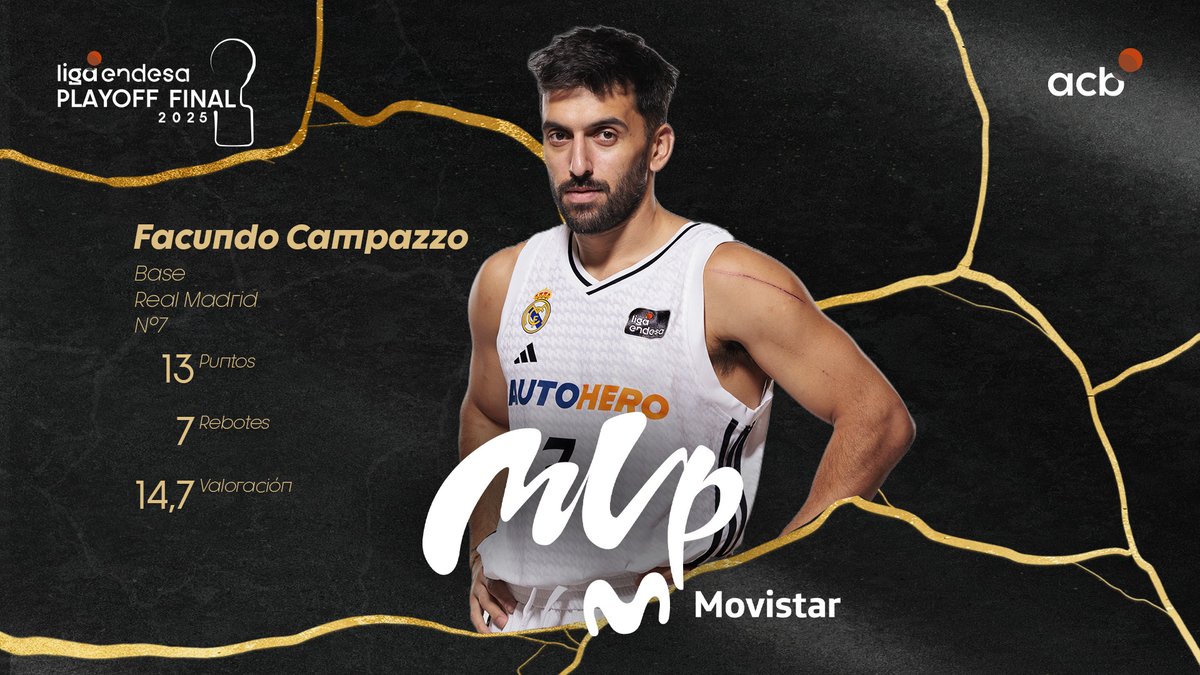 🇦🇷 ¡FACU CAMPAZZO activó el 𝙢𝙤𝙙𝙤 𝙙𝙞𝙖𝙗𝙡𝙤! ⭐️ El argentino se convirtió en el #MVPMovistar de la FINAL del #PlayoffLigaEndesa con unos promedios de 1⃣3⃣ puntos, 7⃣ asistencias y 1⃣4⃣,7⃣ de valoración. Real Madrid Basket | Facu Campazzo | Movistar España