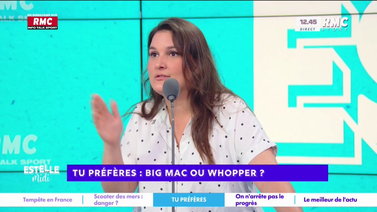 🍔 Tu préfères : Big Mac ou Whooper ? 🎙️ Juliette Briens : "Le Whooper, tu as l'impression de bouffer un parpaing ! Je n'aime pas le pain, la largeur des tranches de tomates... Comment on peut comparer... Le Big Mac, c'est extraordinaire !" #EstelleMidi