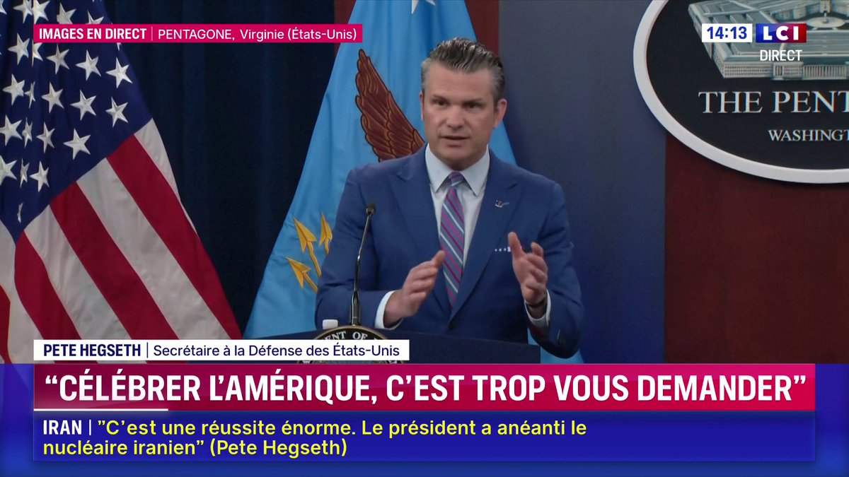 🔴 Nucléaire iranien : le secrétaire à la Défense Pete Hegseth s'exprime 🗣️ "Vous, la presse, vous êtes tellement contre Trump, vous ne voulez pas qu'il connaisse la réussite, vous êtes contre l'efficacité de ces frappes. C'est si difficile de dire que c'était une réussite ?"