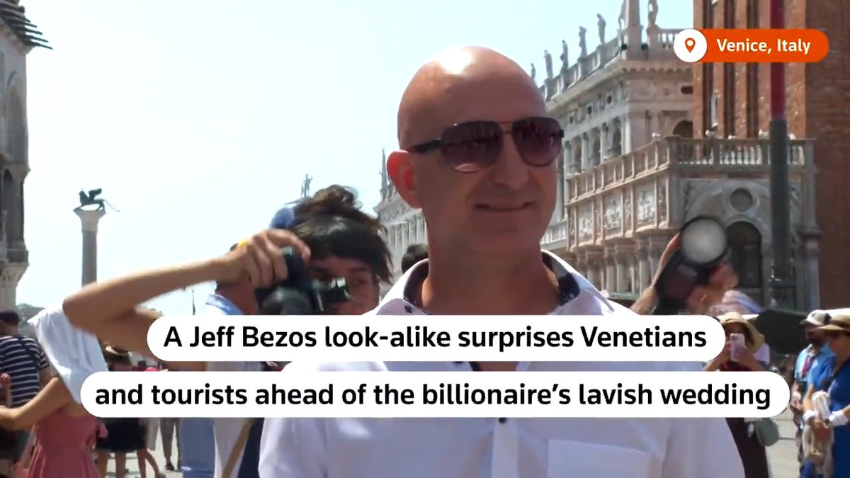 A Jeff Bezos look-alike in Venice surprised tourists and locals as he walked the streets of the city where the wedding extravaganza is taking place