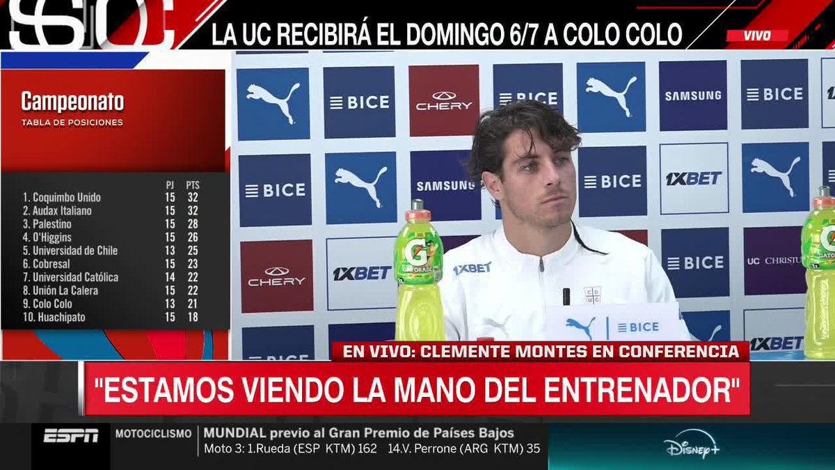 "DESDE CHICO NOS HAN ENSEÑADO QUE LOS CLÁSICOS SE GANAN" Clemente Montes, delantero de #UCatólica, anticipó el choque ante #ColoColo el próximo domingo 6 de julio en el Santa Laura, y recalcó que "la presión en estos partidos siempre está"