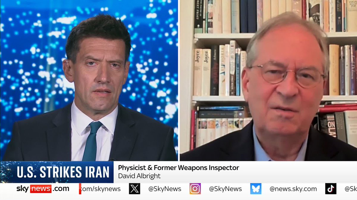 'You have to assume that they could have moved some...' Former weapons inspector David Albright tells Dominic Waghorn he believes it is "dangerous" for Donald Trump to dismiss the possibility that the Iranians have enriched uranium. 📺 Sky 501