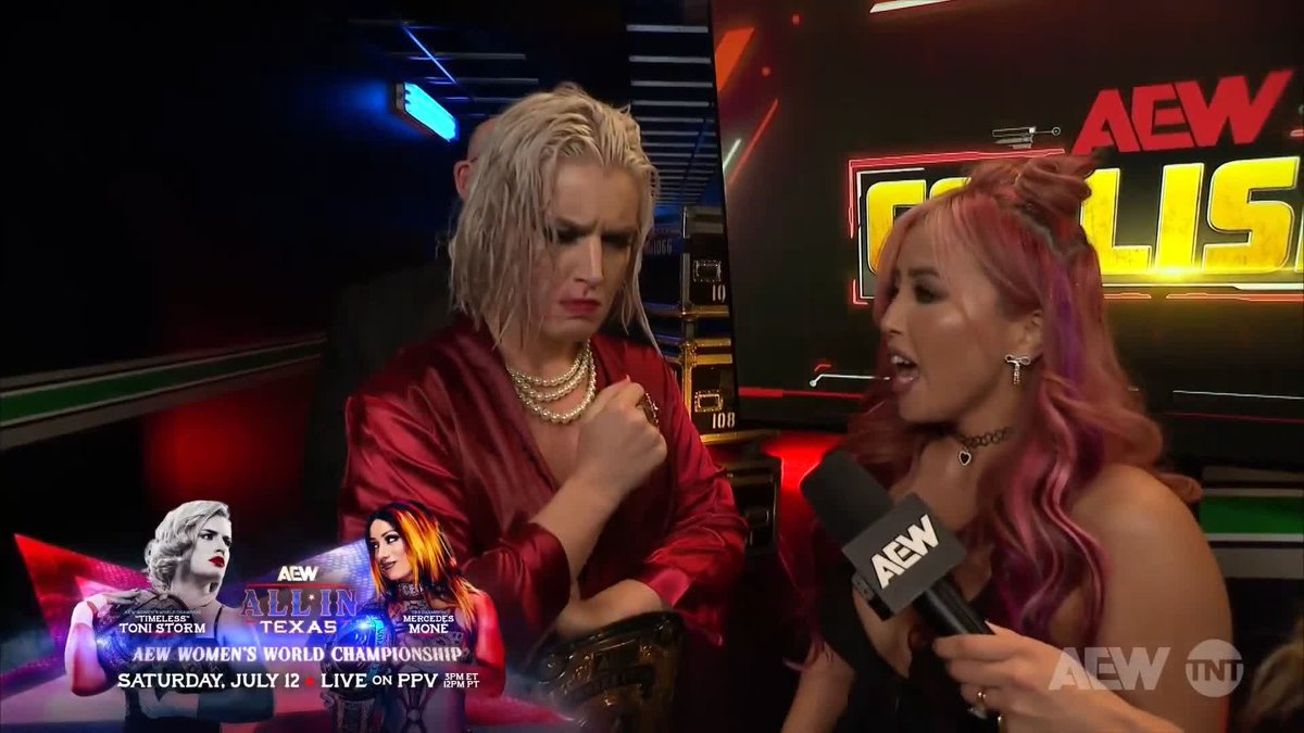AEW Women's World Champion Toni Storm wants revenge… but she’s promised to stay out of Mina Shirakawa♡白川未奈’s TBS Title match with Mercedes Moné next week. Watch #AEWCollision on TNT &amp; MAX