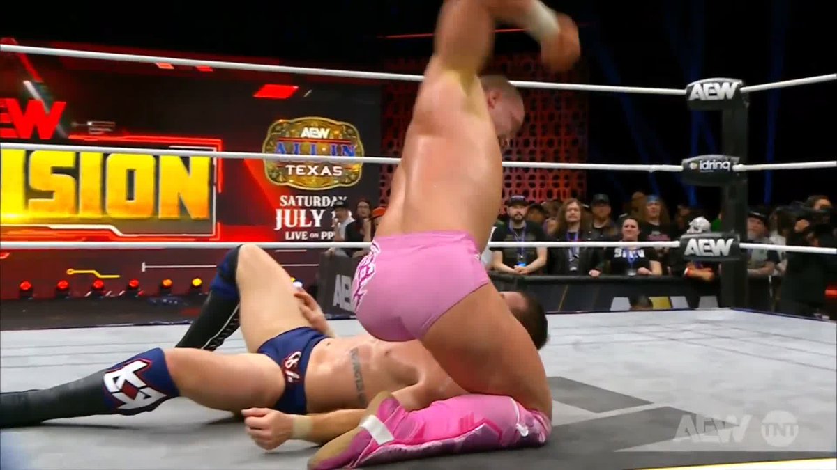 A tense staredown between @KyleFletcherPro and Adam Cole as Paragon and Daniel Garcia come to @KORCombat's rescue! Watch #AEWCollision on TNT & MAX
