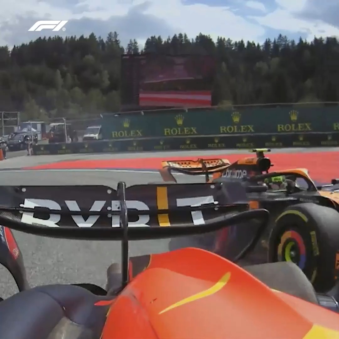 Max and Lando's battle for the lead boils over 💥 What drama will Turn 3 bring this weekend? #F1 #AustrianGP