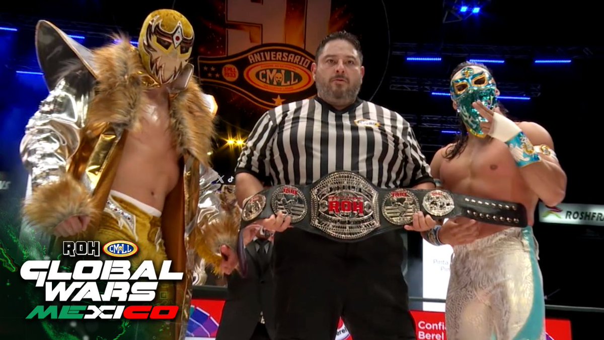 #ROH World Champion Bandido🔫🌵 may have won, but Mascara Dorada CMLL gave him a war! What a match! Relive ROH x CMLL Global Wars Mexico on Honor Club at