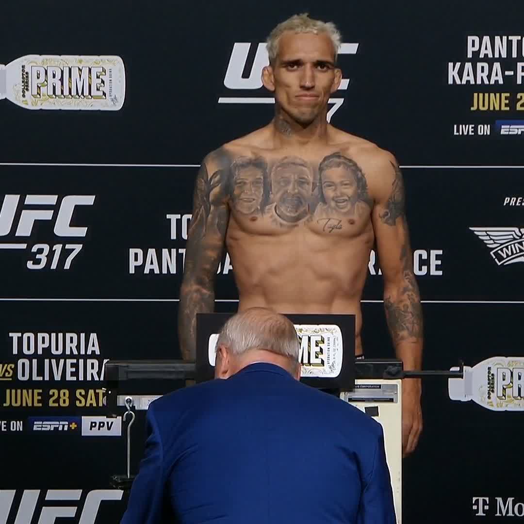 Main event is OFFICIAL 🔒 Charles 'DoBronxs' Oliveira weighs-in at 154.5lbs! [ #UFC317 | TOMORROW on ESPN+ PPV | 10pmET ]
