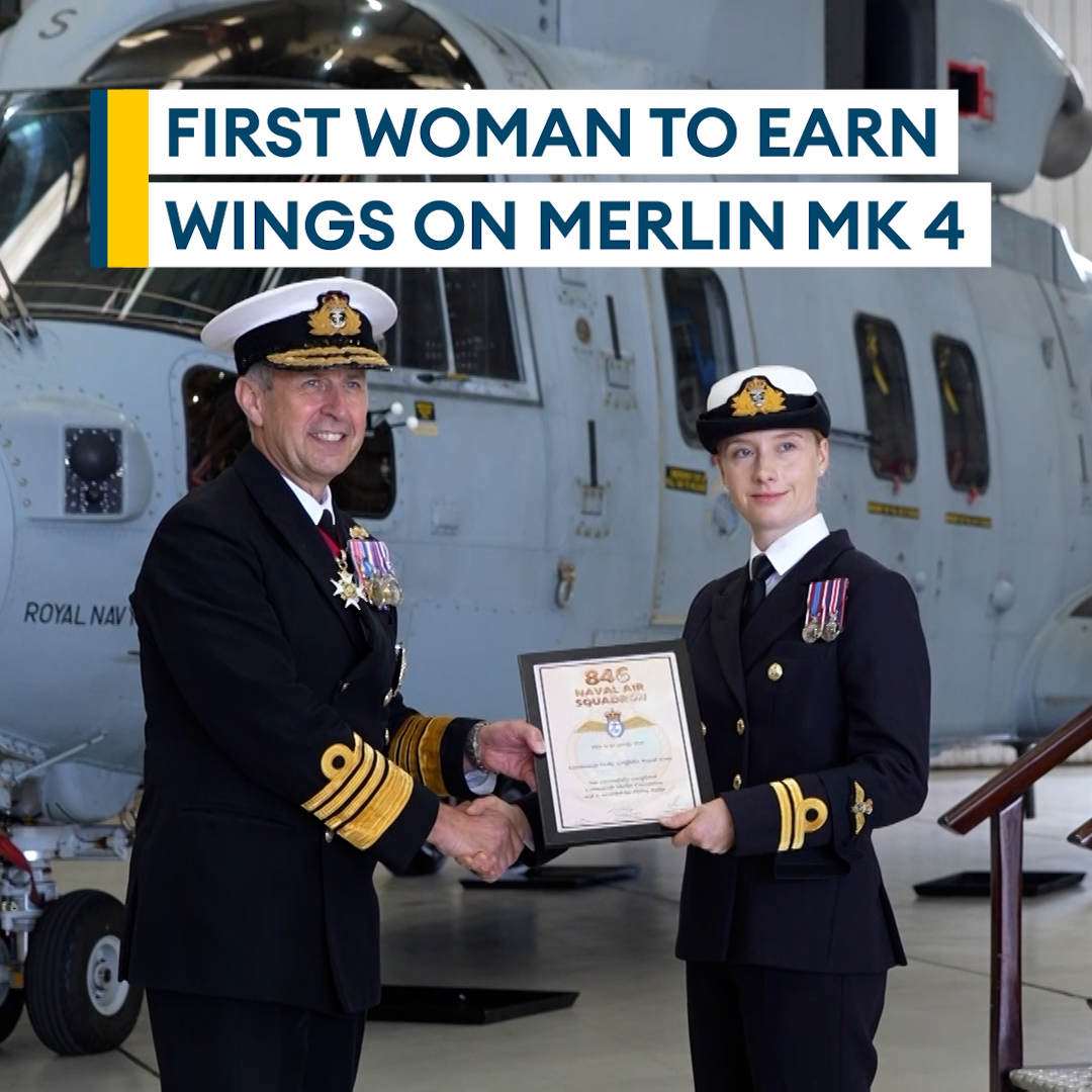 "I just wanted to be a pilot because it's pretty cool"🗣️✈️ Lieutenant Holly Griffith is the first woman to earn her wings on the Merlin Mk 4. She joined new pilots and crewmen who were presented with their wings by Nato's most senior British Officer – Adm Sir Keith Blount🥳
