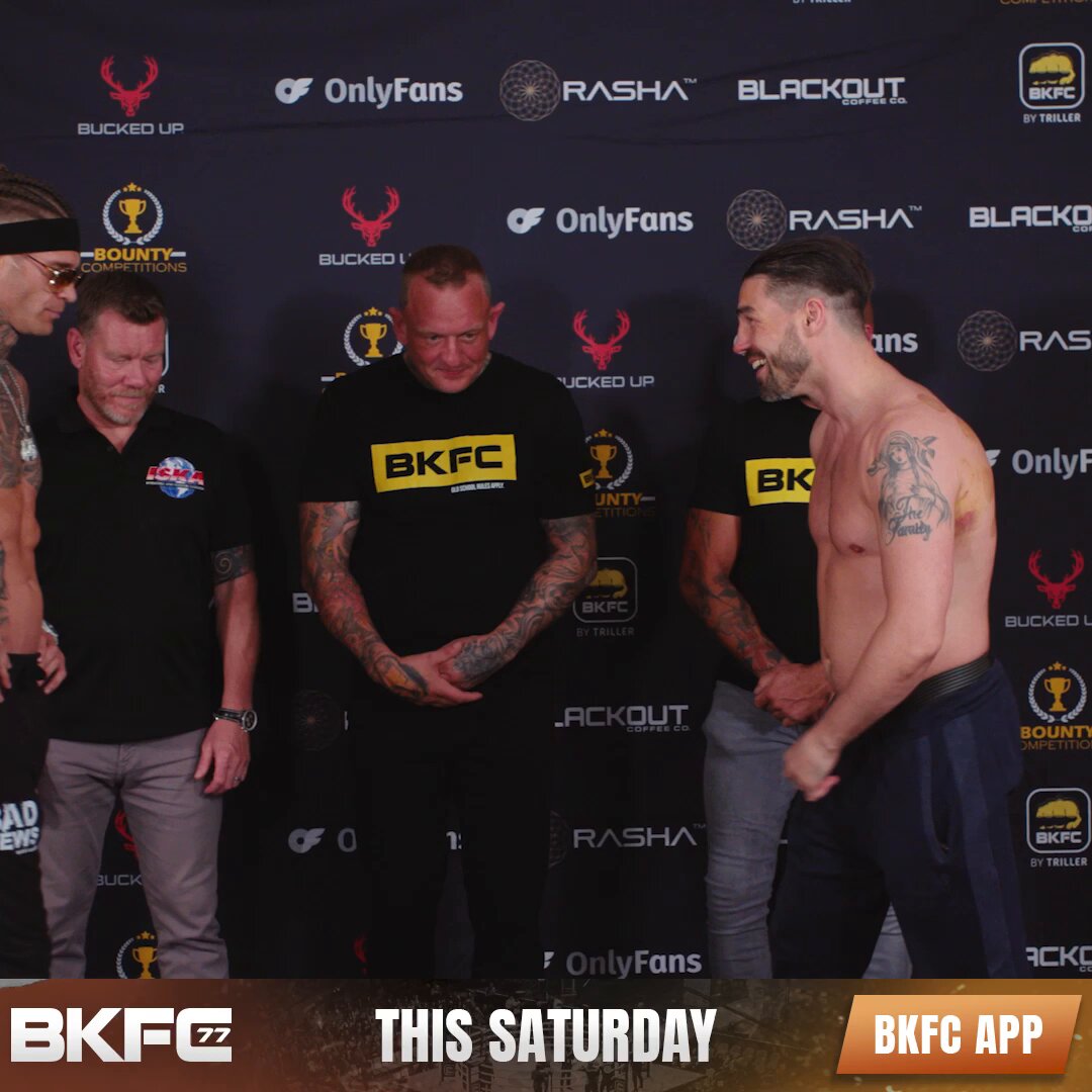 TOMORROWS MAIN &amp; CO FACE OFFS!! 🔥😤 Don’t miss the action tomorrow night!! LIVE from Birmingham @connortierneybtb makes his first UK Title defence against @danny_tb_christie 🏆🇬🇧 [ #BKFC77 | June 28th | Tix &amp; Info ➡️ ]