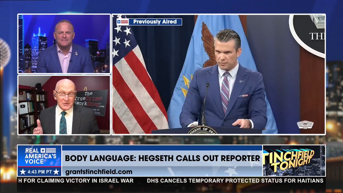 “HEGSETH IS DOING THE BROW-BEATING…AS SHE STARTS TO SPEAK, YOU SEE CYNICISM AS HIS LEFT BROW RISES…AND THEN SHE GETS FIGHT OR FLIGHT.” Gregory Hartley analyzes the body language as Secretary of Defense Pete Hegseth calls out a reporter. Grant Stinchfield