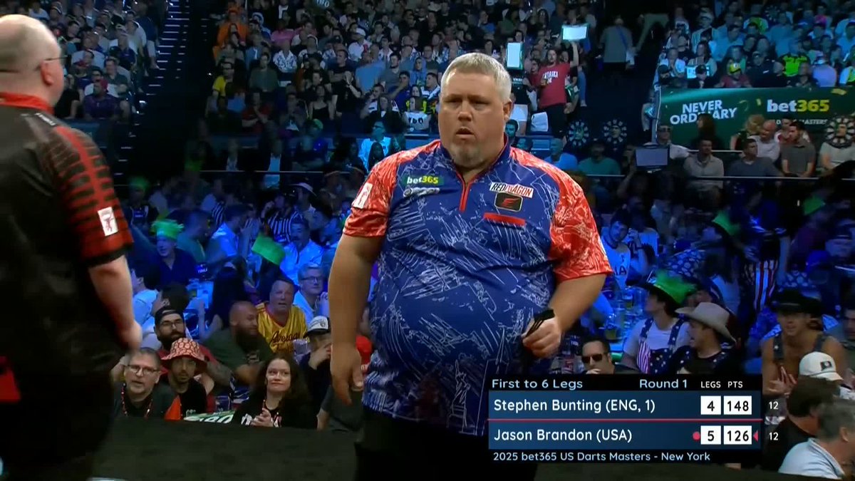 BRANDON DUMPS OUT BUNTING! What a night for American darts already! Jason Brandon delivers yet another massive upset this evening, as the American beats the number one seed Stephen Bunting 6-4! 📺 #USDartsMasters25