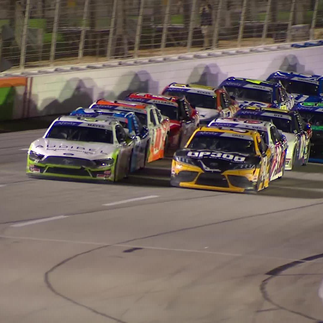 We are back underway at EchoPark Speedway, but there's trouble down the backstretch.