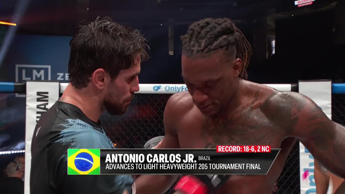 Antonio Carlos Jr is moving on to the Finals! Our broadcast will remain on ESPN+ until the NHL Draft ends, then we move to ESPN! #PFLWorldTournament LIVE NOW 🇺🇸 ESPN+ 🌍