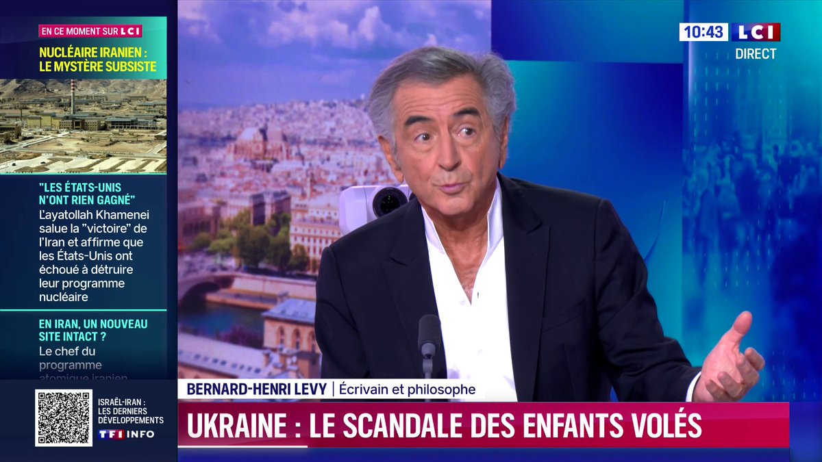 🔴 Bernard-Henri Lévy (Bernard-Henri Lévy), invité de Paola Puerari 🗣️ Guerre en Ukraine : "Poutine vole des enfants, les déporte, les redresse, les russifie et les renvoie au combat contre les leurs (...) Il y a 20-30 000 petits otages ukrainiens perdus" en Russie.