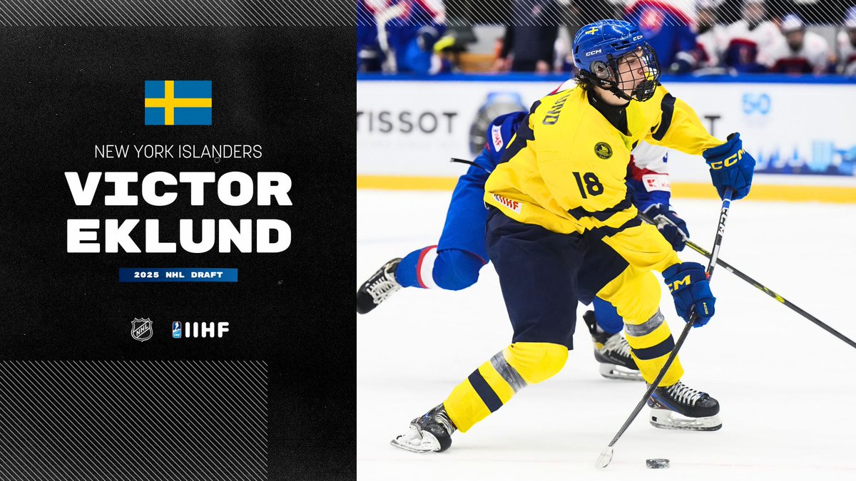 Swedish forward Victor Eklund is heading to @nyislanders as pick #16 at the NHL Draft.🇸🇪 #IIHF @nhl @trekronorse