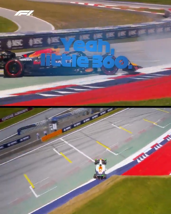 Whose 360° was better?! 😅 Verstappen and Hadjar having troubles with Turn 10 🔄 #F1 #AustrianGP