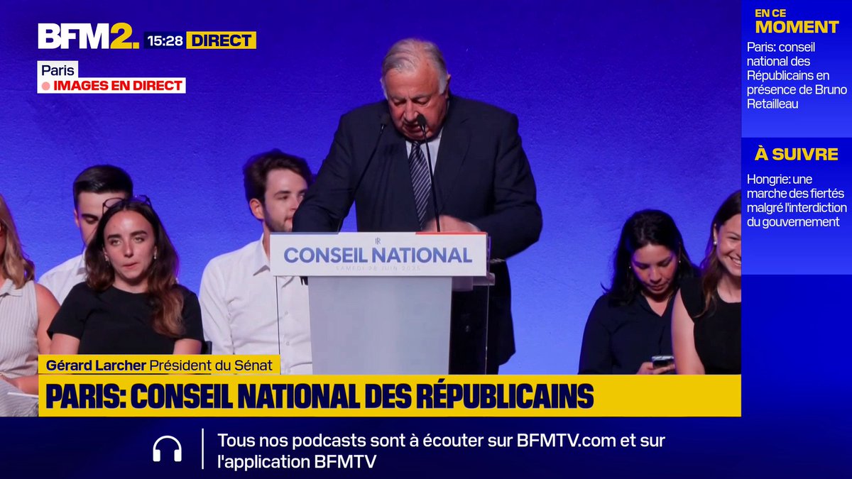 Gérard Larcher, Président du Sénat et sénateur des Yvelines, affirme fièrement que les LR ne sont "pas devenus macronistes", lors du conseil national des Républicains #BFM2