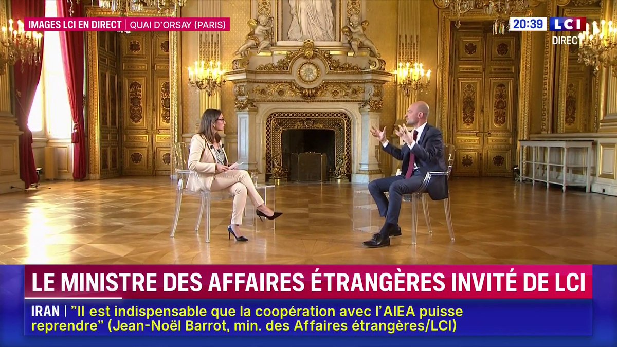 En cas de refus des négociations sur le nucléaire par Téhéran, "la France, peut, avec ses partenaires européens, (...) réappliquer à l'Iran l'embargo mondial sur les armes, les équipements nucléaires, les banques et les assurances", rappelle Jean-Noël Barrot. ▶️ avec ✦ Margot Haddad ✦