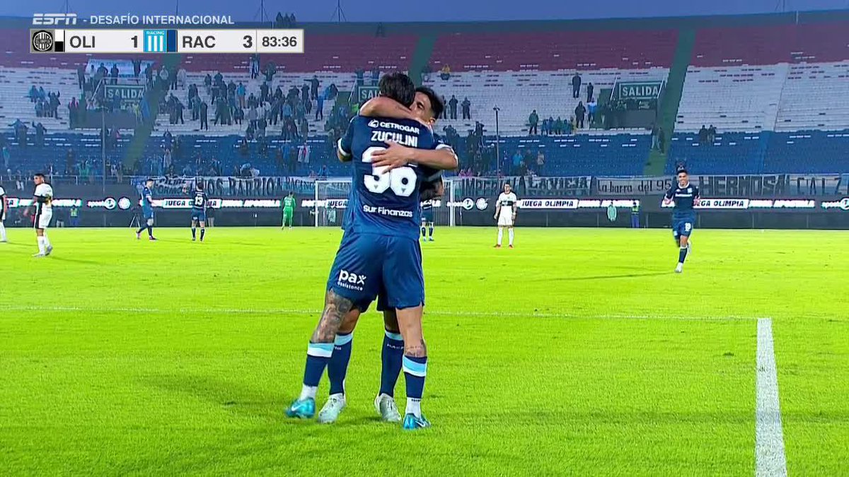¡GOL DE RACING! Bombazo de SALAS, rabote y definición de ZUCULINI para el 3-1 ante Olimpia en el desafío internacional. 📺 Disfrutá del amistoso por #DisneyPlus Premium