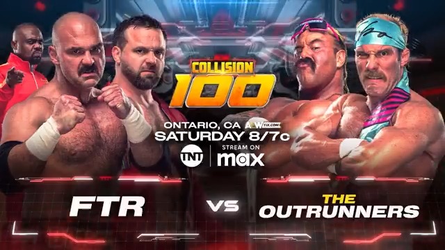 Next Saturday, 7/5 #AEWCollision 100 8/7c on @TNTDrama + @SportsOnMAX FTR vs The Outrunners Dax FTR + Daniel “Cash” Wheeler confronted Truth Magnum of The Outrunners + @TurboFloyd_ about their allegiances + The Outrunners weren't having it! FTRunners collide on AEW Collision 100, NEXT SATURDAY, 7/5!