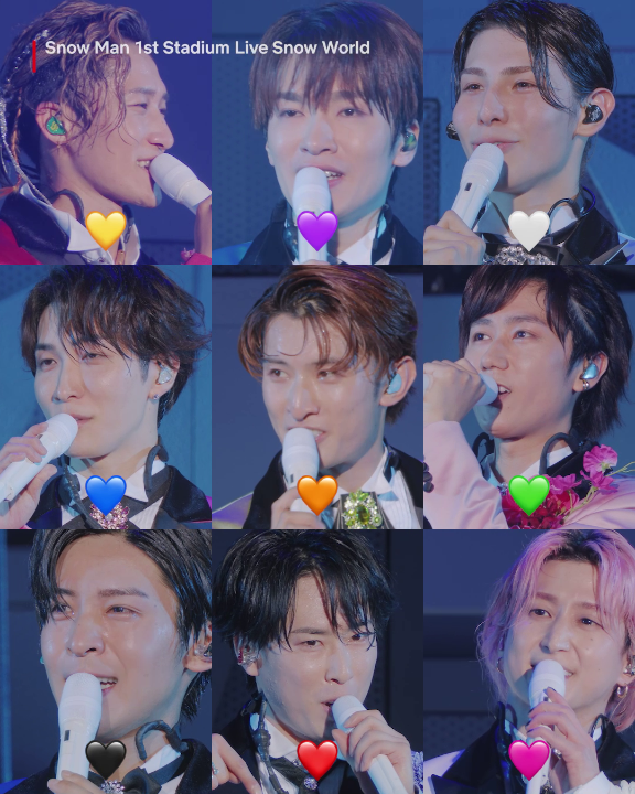 Snow Man 初のスタジアムライブ『Snow Man 1st Stadium Live Snow World』。メンバーからファンへ、愛が溢れるたくさんの笑顔と最高のライブを何度も体験しよう⛄️💛💜🤍💙🧡💚🖤❤️🩷 #SnowMan #SnowWorld #SnowManスタジアムライブ