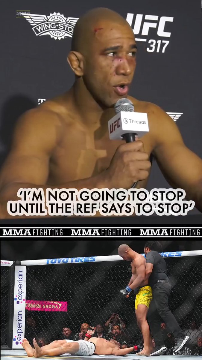 Gregory Rodrigues reacts to the controversy surrounding the final hammerfist on Jack Hermansson at #UFC317: "I'm not going to stop until the ref says to stop. I just did my job."