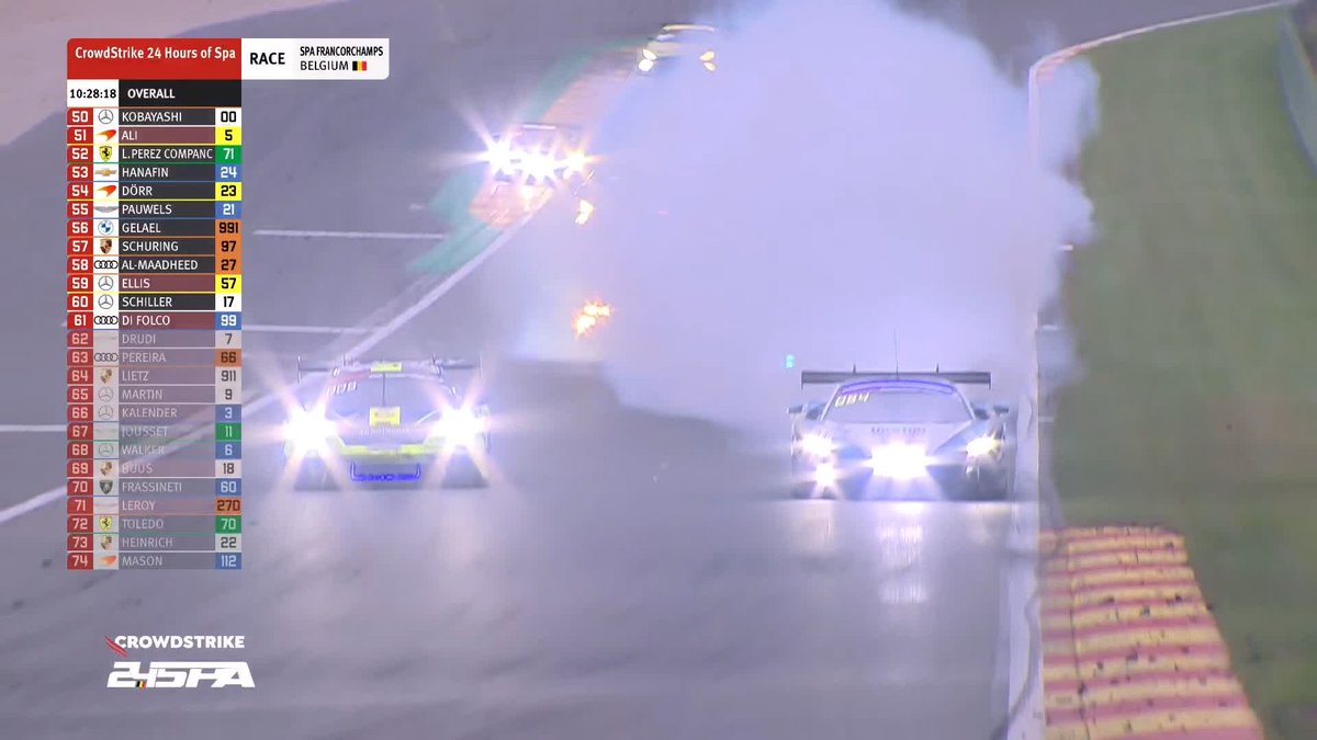 Uh oh. You don't have to be an expert to know that GT3 cars don't normally do that. Dörr parks the RJN McLaren on the outside of Stavelot. 📺 LIVE: #Spa24H | #GTWorldEurope #IGTC