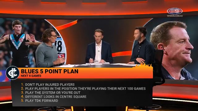 "Put players in the position they're playing for their next 100 games." Hird and Bartel's 5️⃣ point plan for how the Blues can approach their last eight games of the season to set themselves up for success next year. #9FootyFurnace | Watch on Nine & 9Now 🖥️
