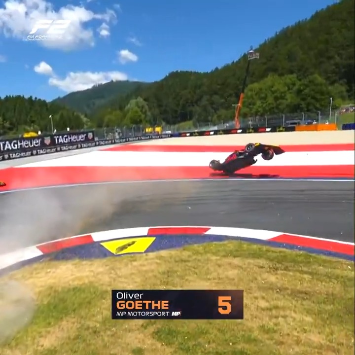 Flying into turn 3... literally 🫣 Thankfully, Ollie's confirmed that he's ok ✅ #F2 #AustrianGP