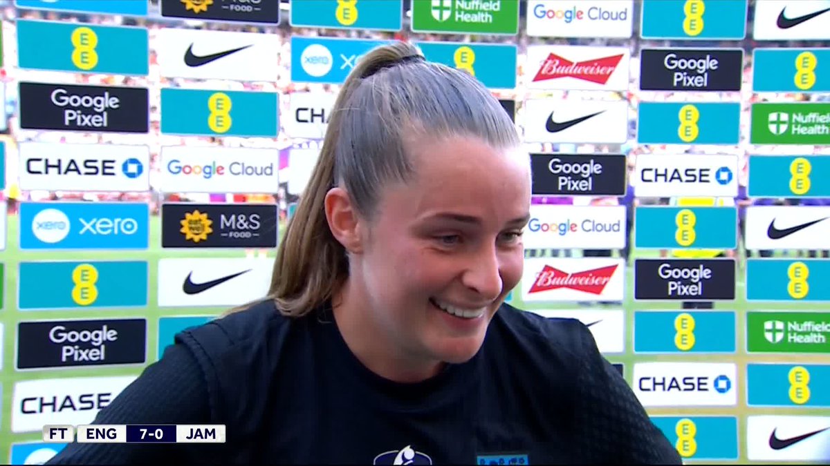 "I've waited a while for another England goal and TWO came today" 🤩 Katie Shanahan speaks with Ella Toone after the Lionesses thumping 7-0 win against Jamaica