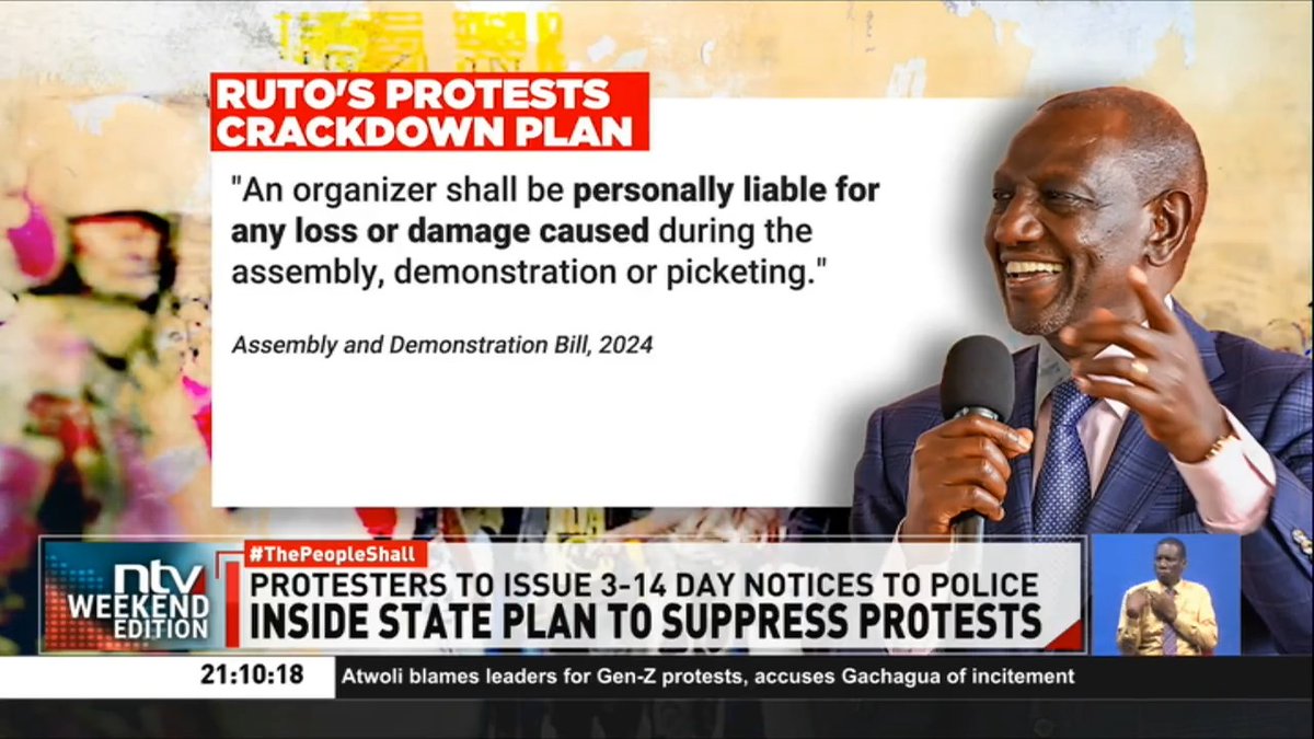 Inside State Plan To Suppress Protests: Government is now banking on The Assembly and Demonstration Bill, 2024, to tighten control over public protests. Kenyans demonstrating without police notice face one year jail term. #NTVWeekendEdition Zainab Ismail David Muthoka