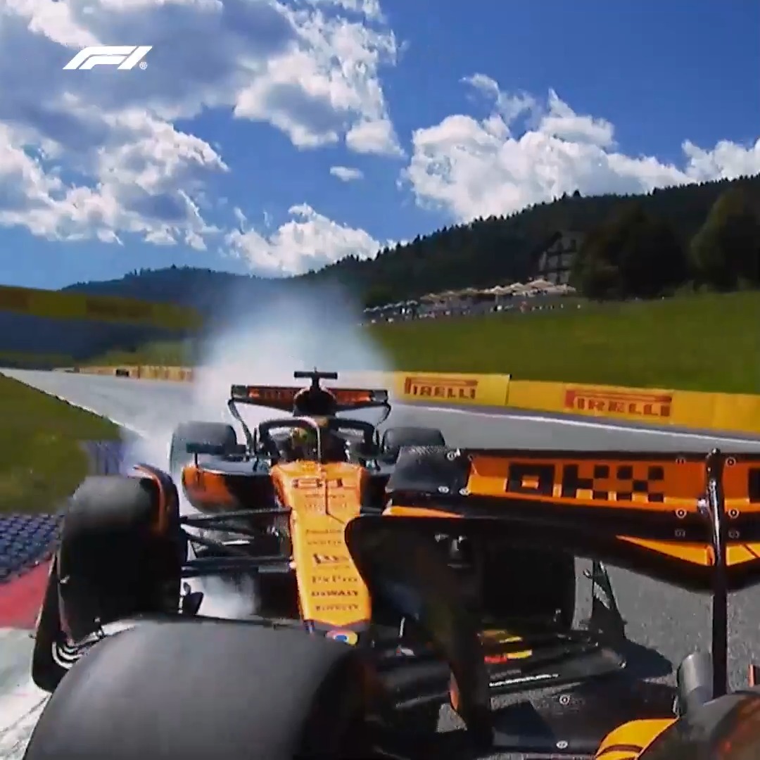 Holy smokes! Piastri locks up and almost catches Norris at Turn 4 😵 #F1 #AustrianGP